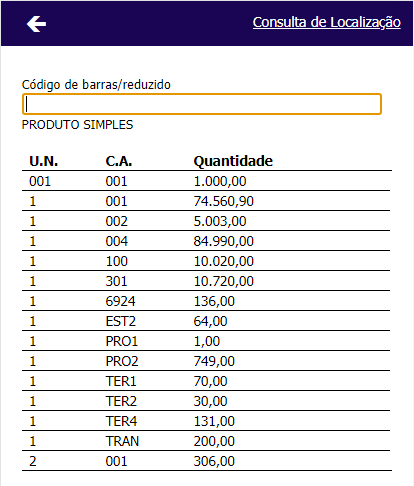 Consulta Localização Material Simples