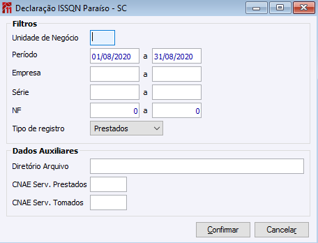 Declaração ISSQN Paraíso - SC