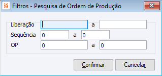Filtros - Pesquisa de Ordem de Produção