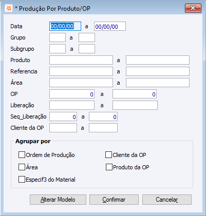 * Produção por Produto/OP