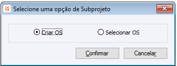 Seleciona uma opção para Subprojeto
