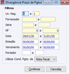 Divergência Prazo de Pagtos
