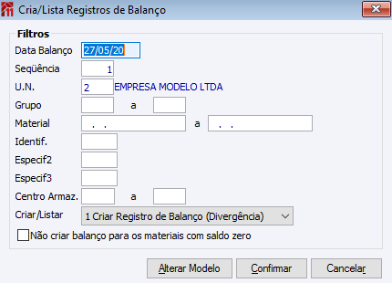 Cria/Lista Registro de Balanço