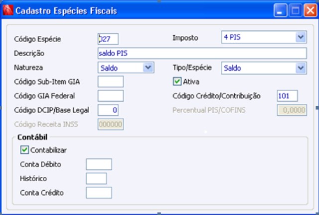 Cadastro Espécies Fiscais3