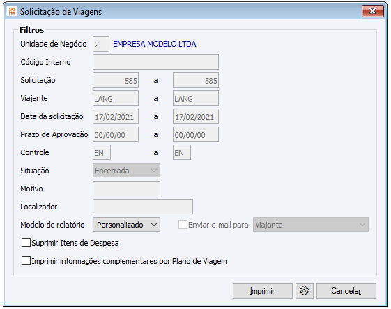 Imprimir Solicitação de Viagens