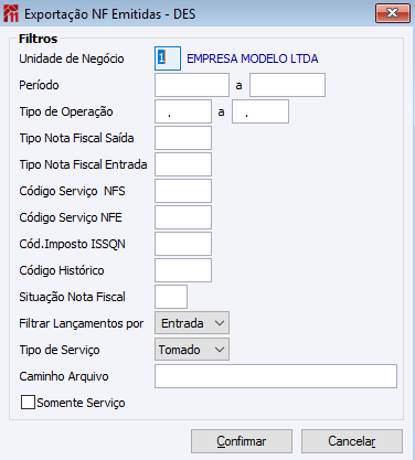 Exportação NF Emitidas - DES