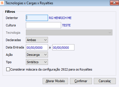 Tecnologias x Cargas x Royalties