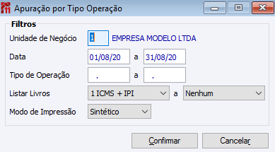 Apuração por Tipo Operação