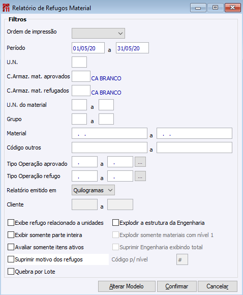 Relatório de Refugos Material