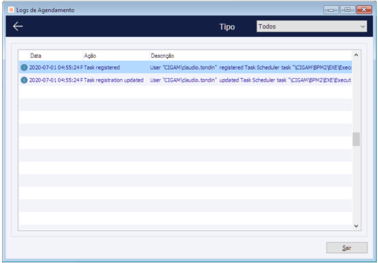 Logs de Agendamento