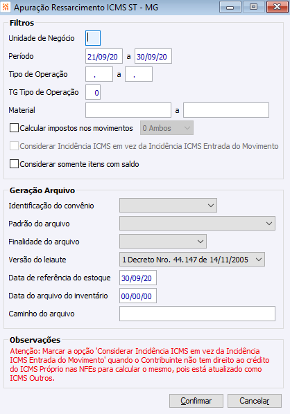 Apuração Ressarcimento ICMS ST - MG