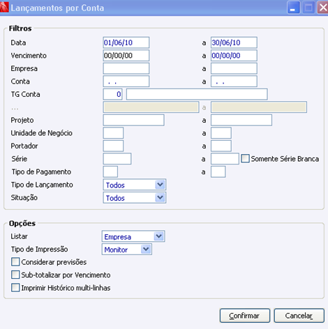 Lançamento por Conta