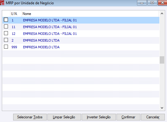 MRP por unidade de Negócio