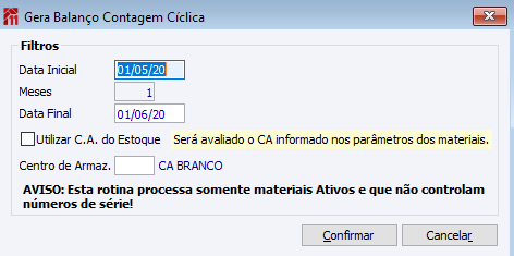 Gera Balanço Contagem Cíclica