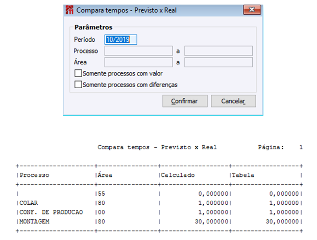 Compara tempos - Previsto x Real