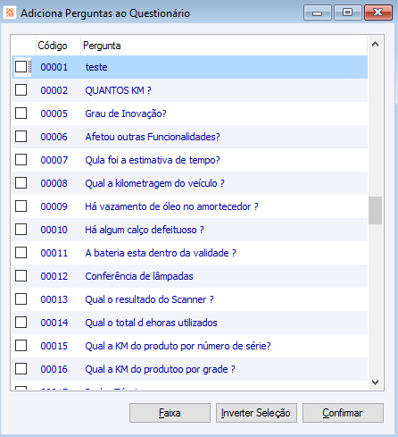 Adiciona Pergunta ao Questionário