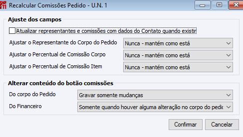 Recalcular Comissões Pedido