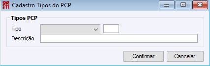 Cadastros Tipos do PCP