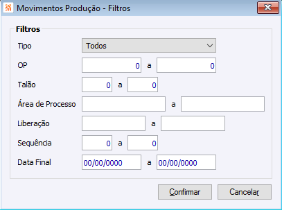 Movimentos Produção - Filtros