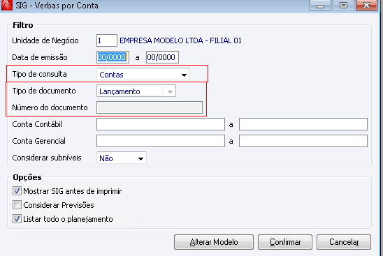 SIG - Verbas por Conta