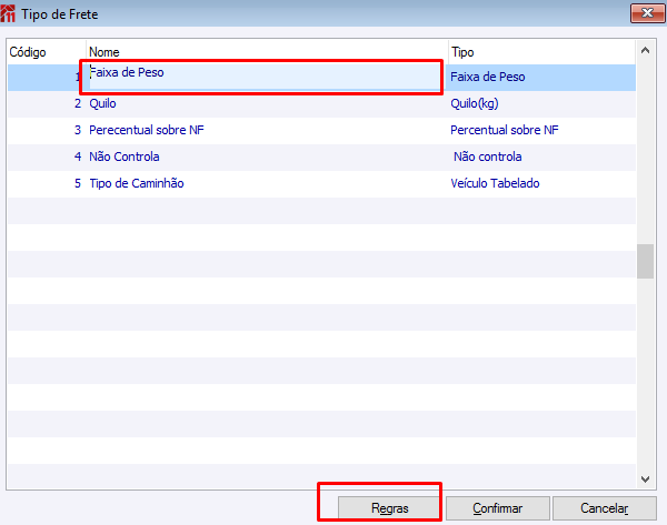 Tipo de Frete