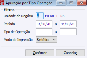 Apuração por Tipo Operação