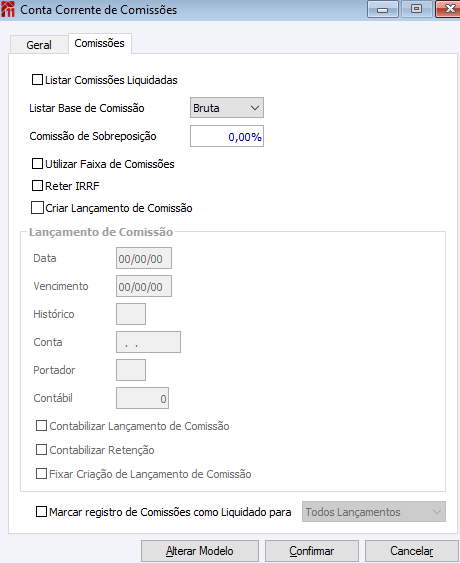 Conta Corrente de Comissões