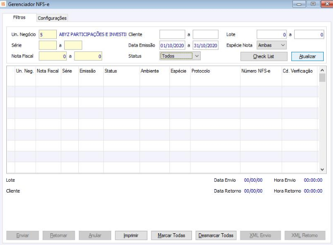 Gerenciamento NFS-e Config.