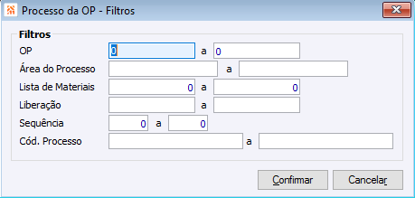 Processo da OP - Filtros