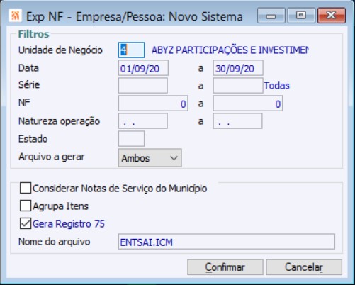 Exp.NF Empresa:Novo Sistema