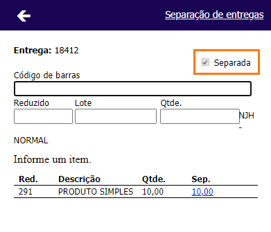 Exclusão Separação de Entregas