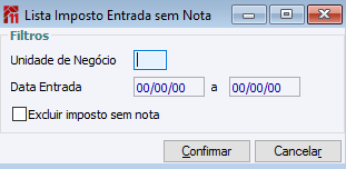 Lista de Imposto Entrada sem Nota