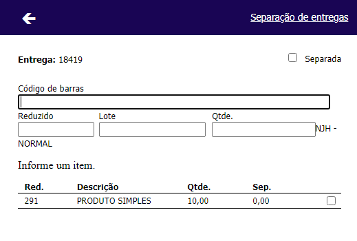 Separação de Entregas