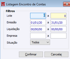 Listagem Encontro de Contas