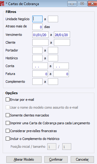 * Cartas de Cobrança