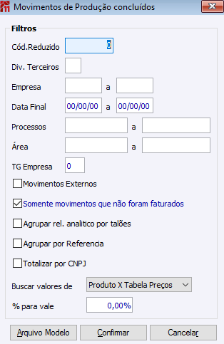 Movimentos de Produção Concluídos