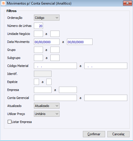 Movimentos por Conta Gerencial - analítico