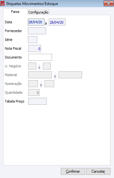 Etiquetas Movimentos/Estoque