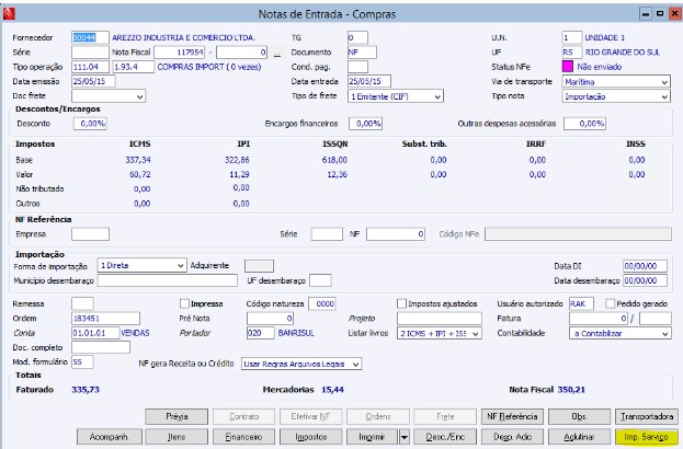 Notas Fiscais de Importação