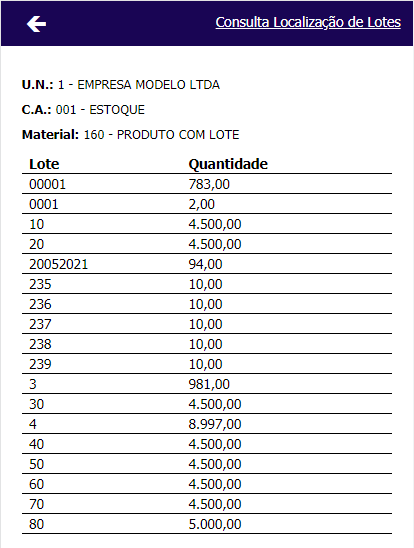 Consulta Localização Material com Lote