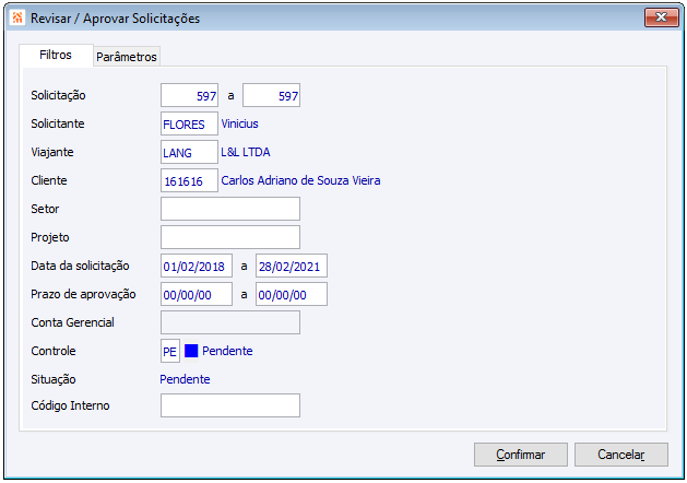 Revisar/Aprovar Solicitações - Guia Filtros