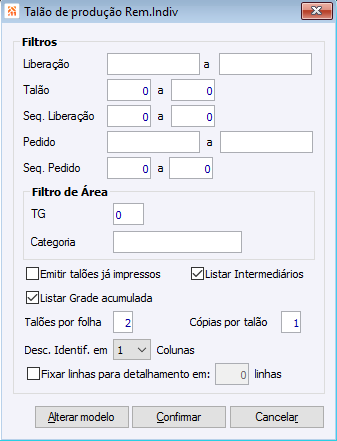 Talão de produção Rem.Indiv