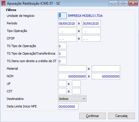 Apuração Restituição ICMS ST - SC