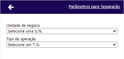 Separação de Entregas Parâmetros