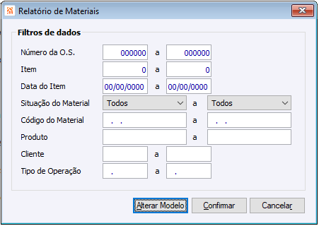 * Materiais da OS