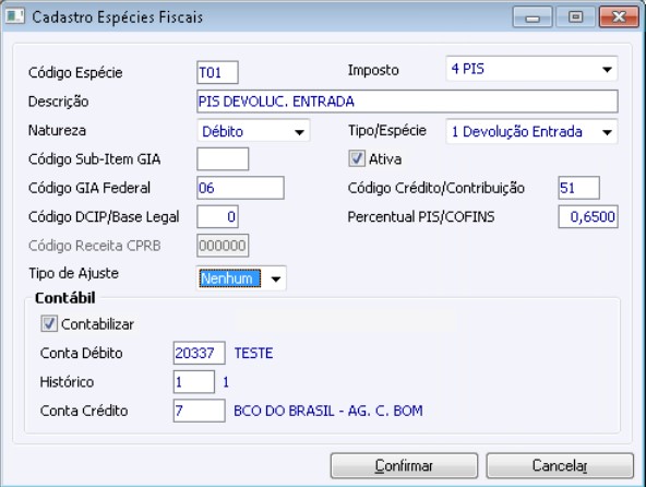 Cadastr Espécies Fiscais