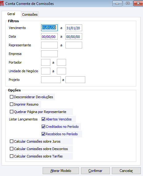 Conta Corrente de Comissões