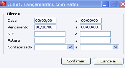 Conferência de Lançamento com Rateio