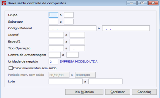 Baixa saldo controle de compostos