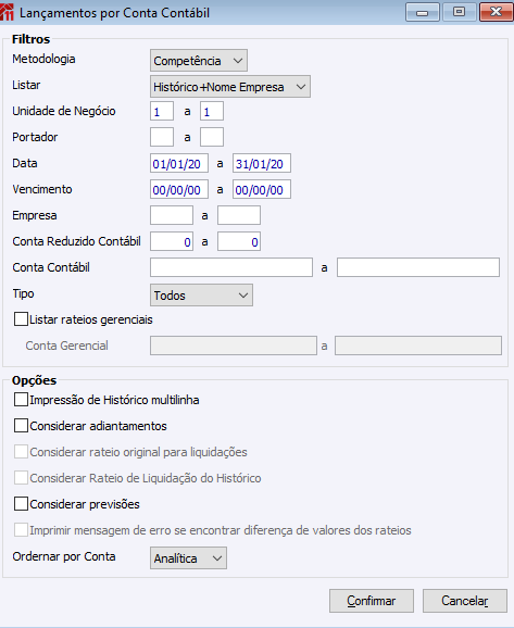 Lançamentos por Conta Contábil